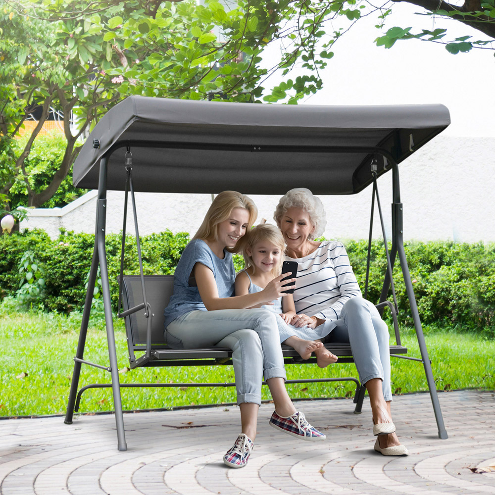 Outsunny 3 Seater Grey Garden Swing Chair with Canopy Image 7