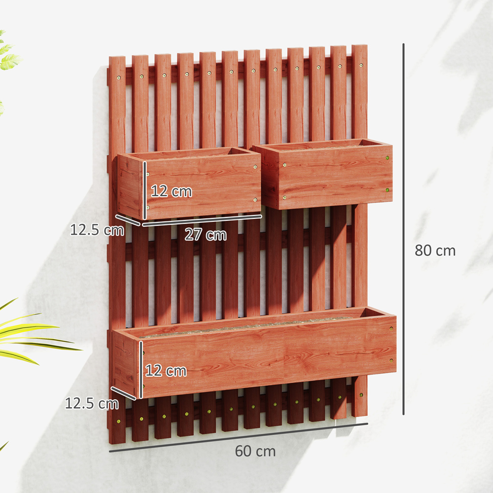 Outsunny 3 Box Brown Wooden Wall-Mounted Garden Planter with Trellis Image 7