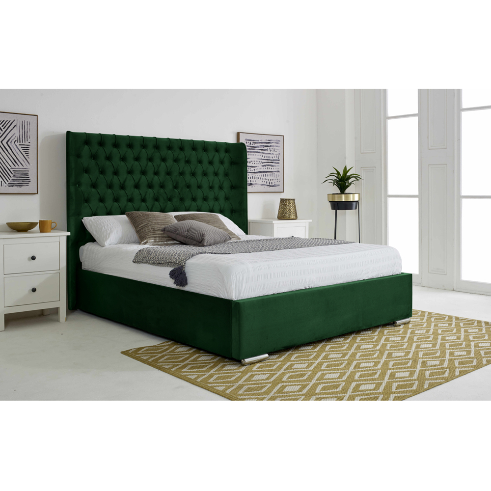 Eleganza Home Woodlake Double Green Plush Velvet Bed Frame with Chesterfield Headboard Image 3