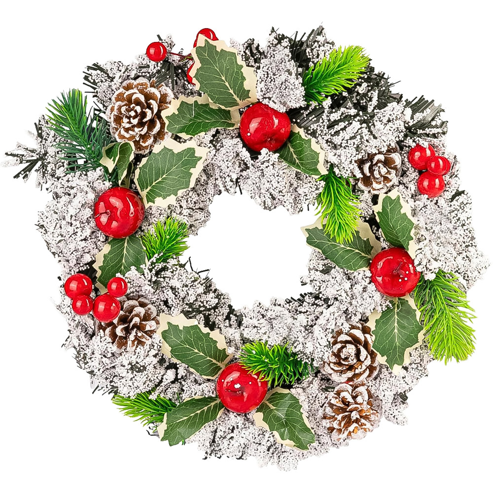 Marco Paul Snow Covered Pine Effect Artificial Christmas Wreath 30cm Image 1