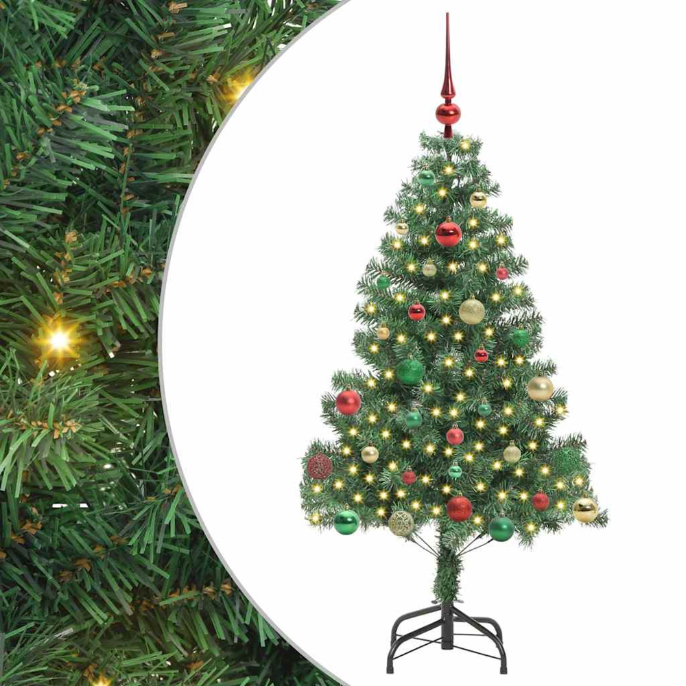 vidaXL Pre-Lit Multicolour Bauble Green Artificial Christmas Tree 5ft Image 5