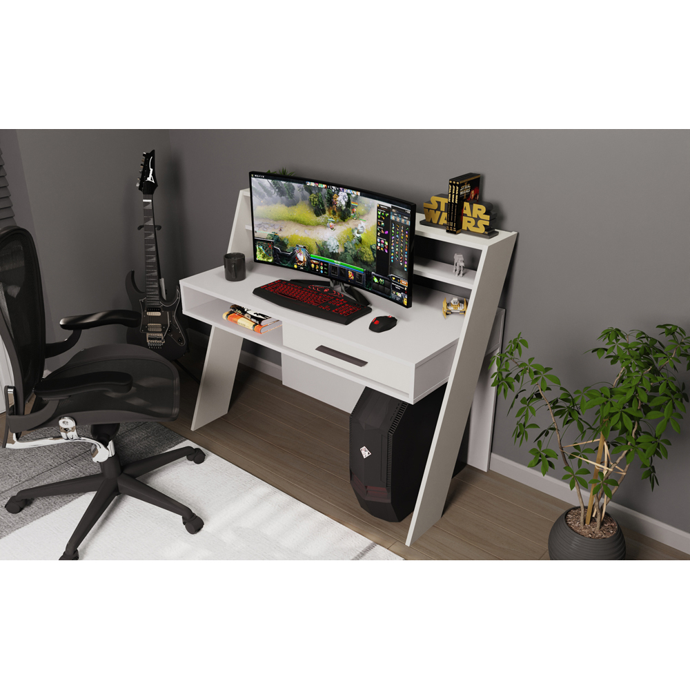 Decorotika Soho Single Drawer 5 Shelf Computer Desk White Image 4