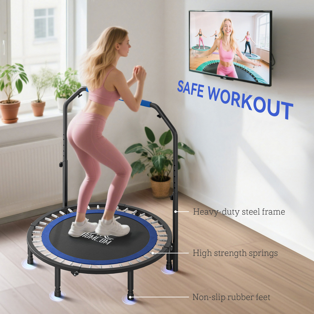 HOMCOM 3.7ft Blue Foldable Mini Trampoline with Adjustable Foam Handle Image 6