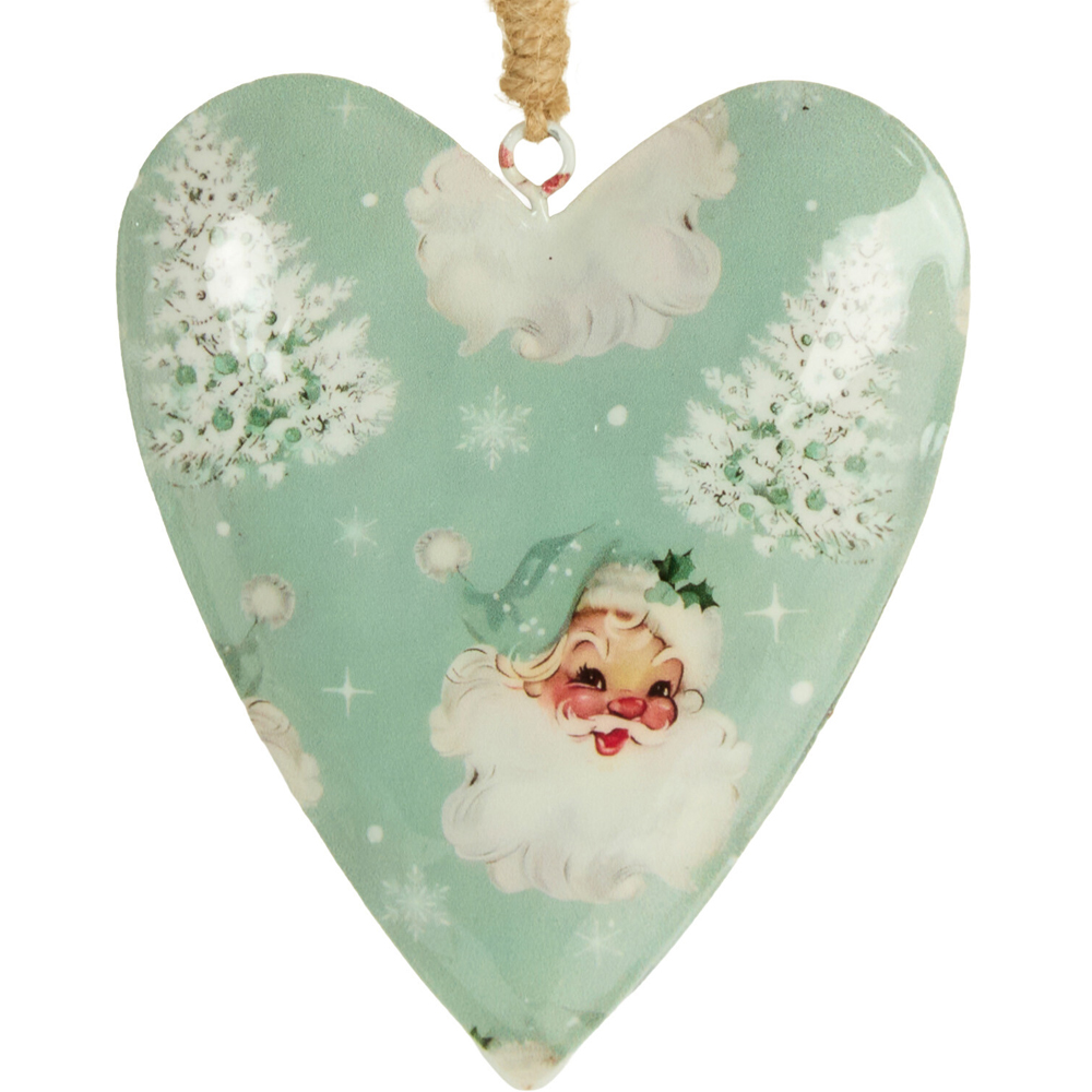 Scandi Santa Metal Heart Decoration Sage Green Image 4