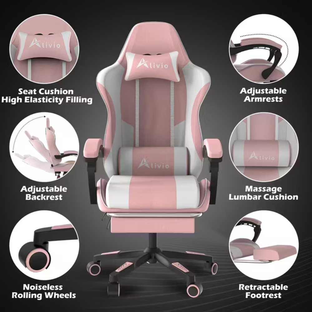Alivio Pink Ergonomic Massage Gaming Chair Image 6