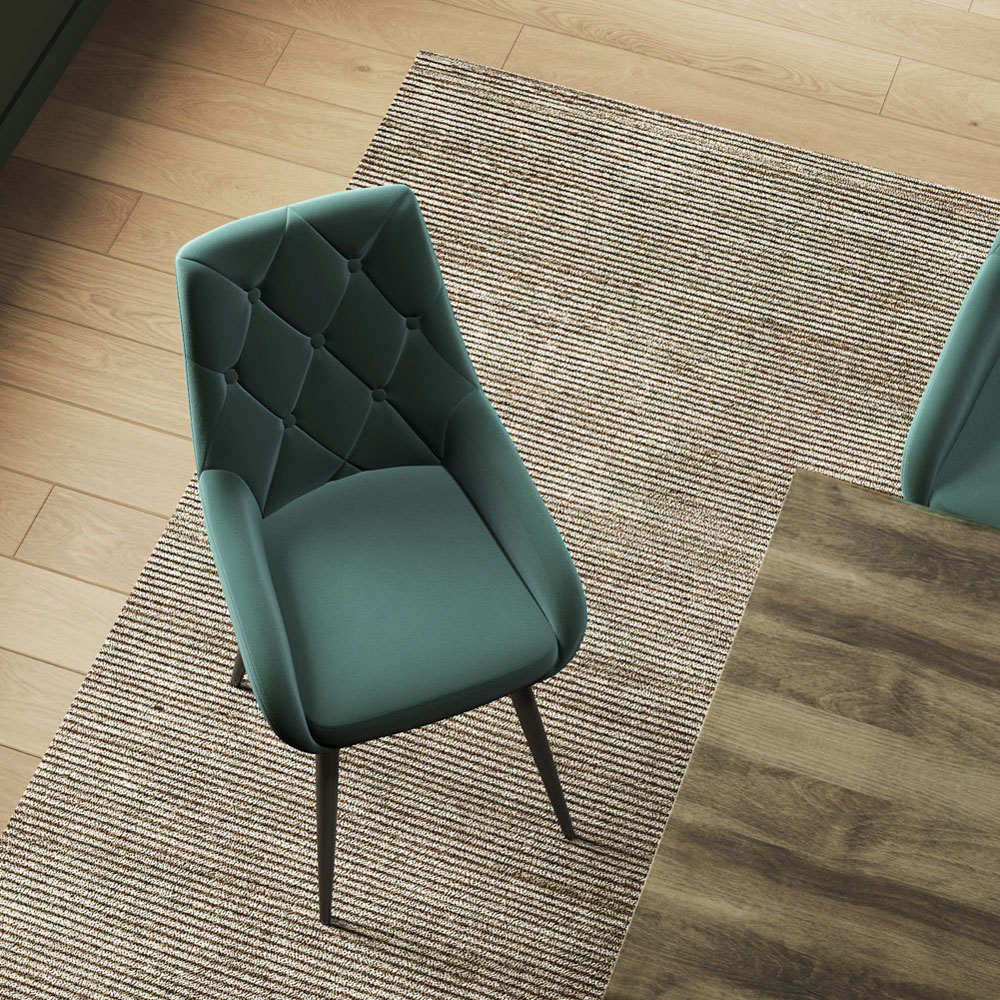 Living and Home Set of 2 Green Velvet Buttoned Dining Chair Image 8