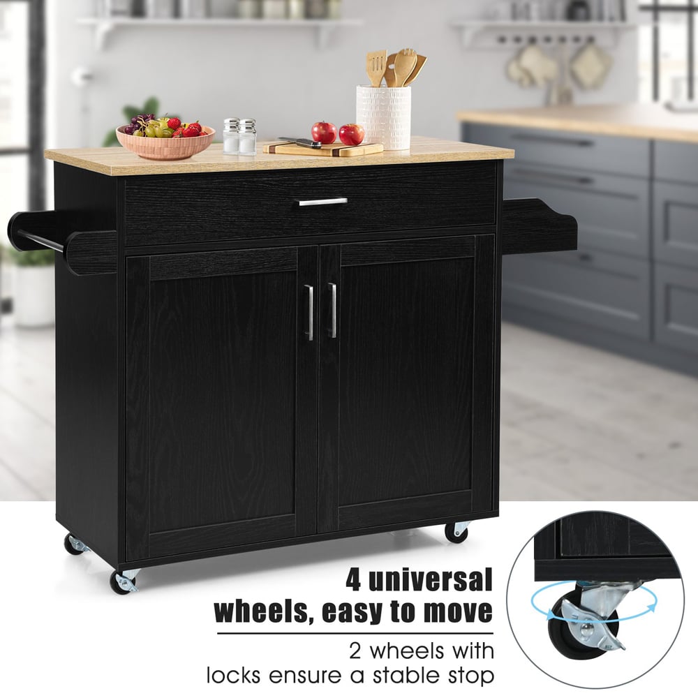 Costway 2 Door Single Drawer Black Kitchen Island Trolley Image 6