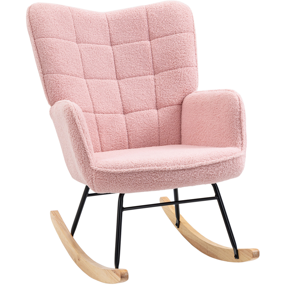 HOMCOM Pink Berber Fleece Wingback Rocking Chair Image 2