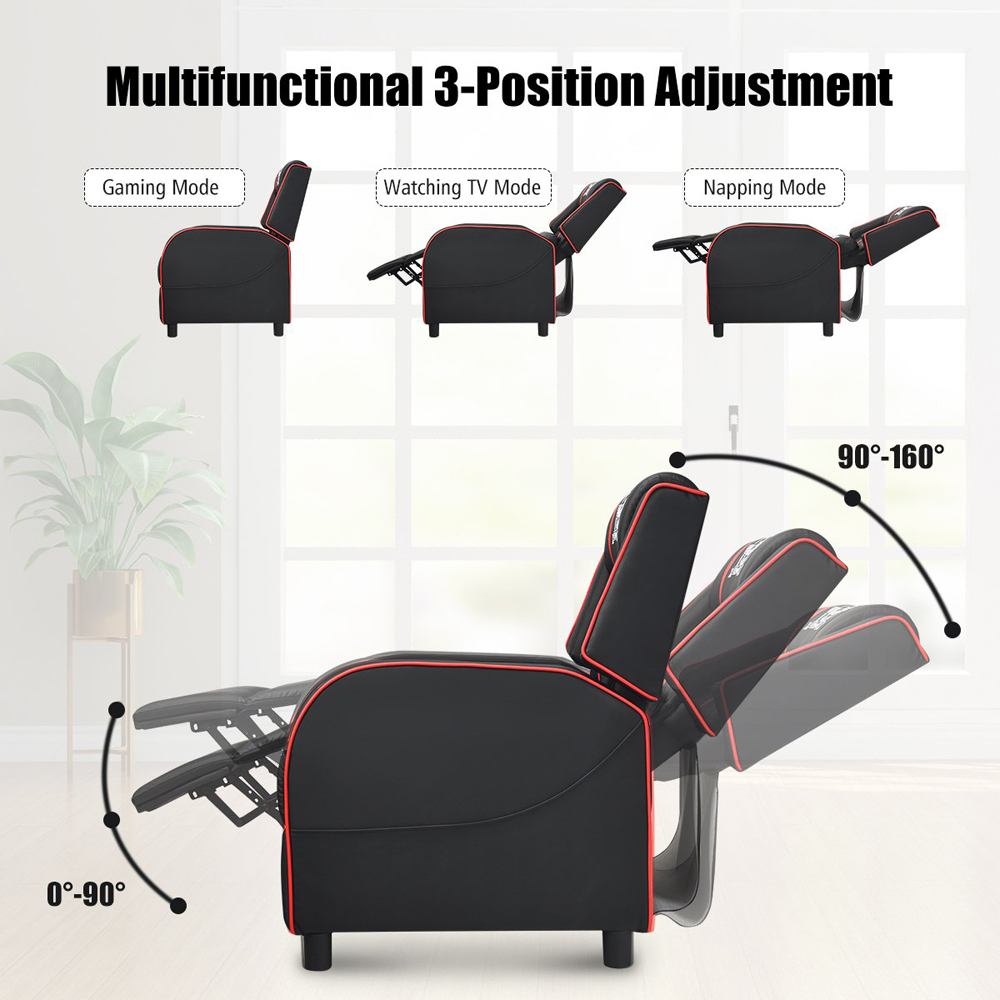 Costway Red Adjustable Gaming Chair with Headrest Image 7