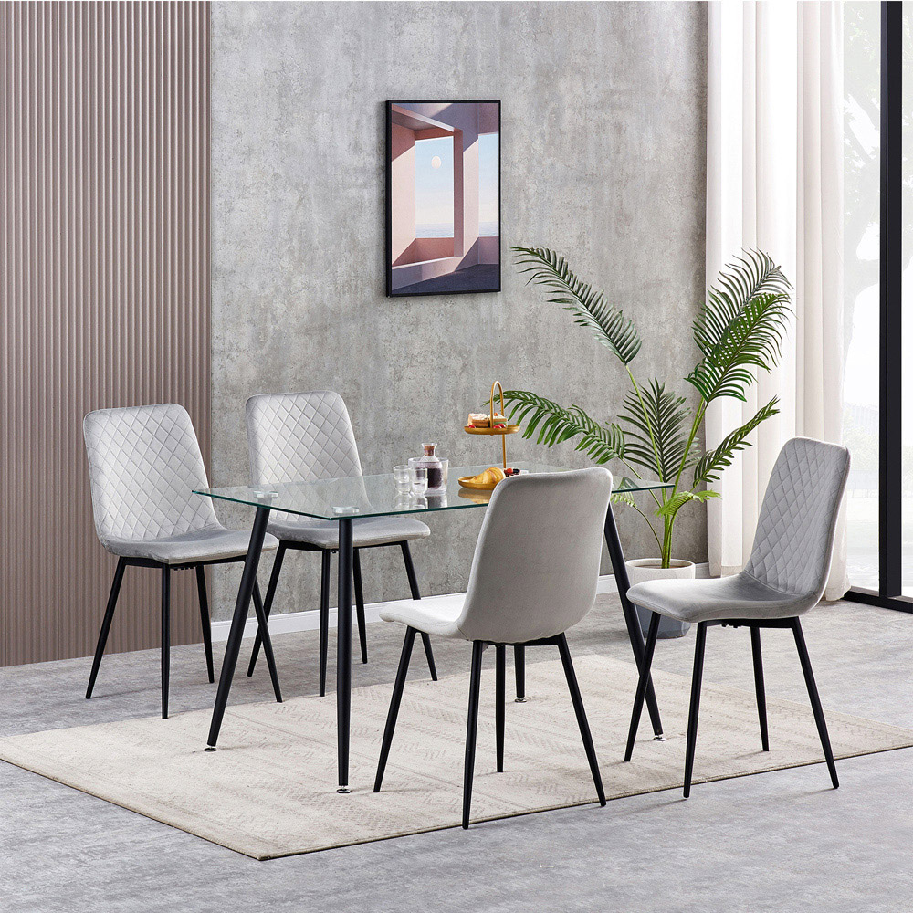 wilko Lexi Set of 4 Light Grey Velvet Fabric Dining Chairs Image 6