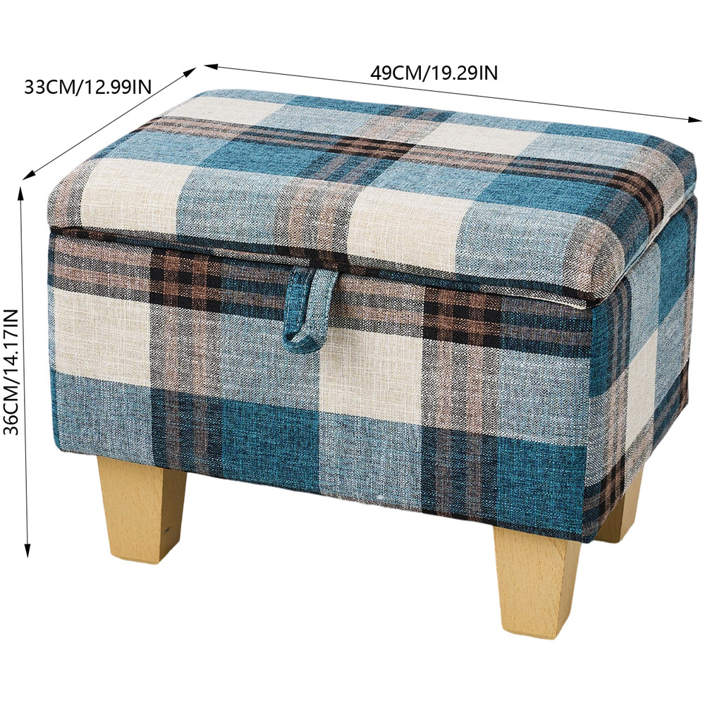 Living and Home Blue Tartan Linen Storage Ottoman Image 9