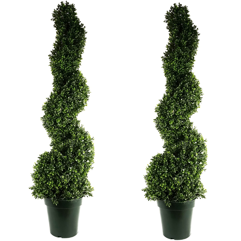 Leaf Boxwood Spiral Artificial Tree in Pot 4.1ft 2 Pack Image 1