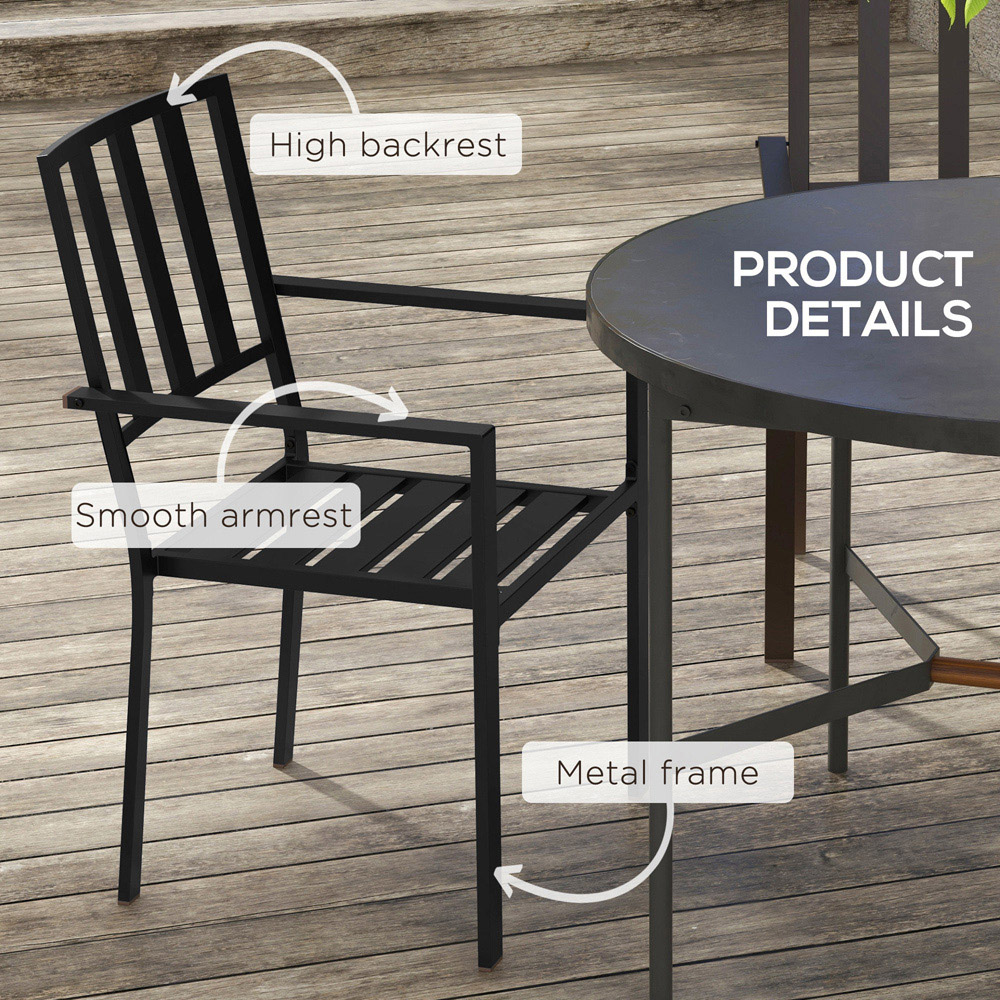 Outsunny Set of 2 Black Metal Slatted Patio Dining Chair Image 6
