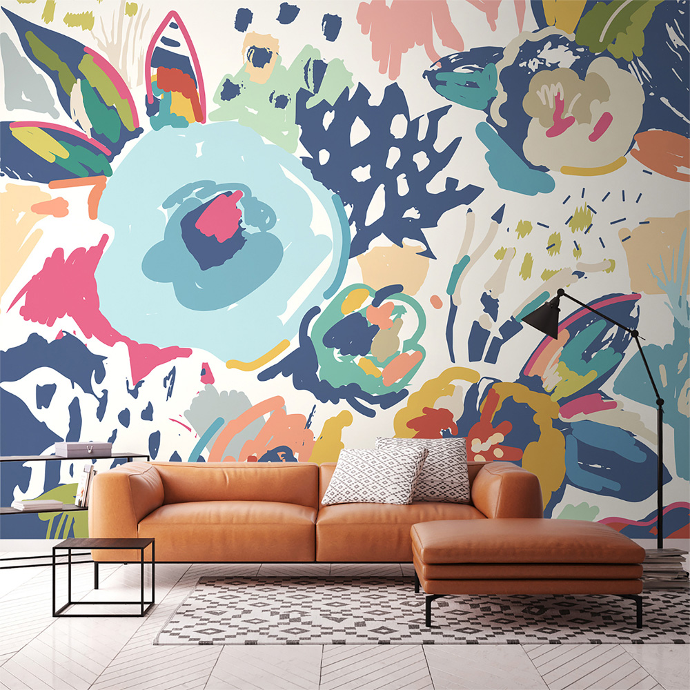 Origin Murals Abstract Floral Blue Wall Mural Image 1