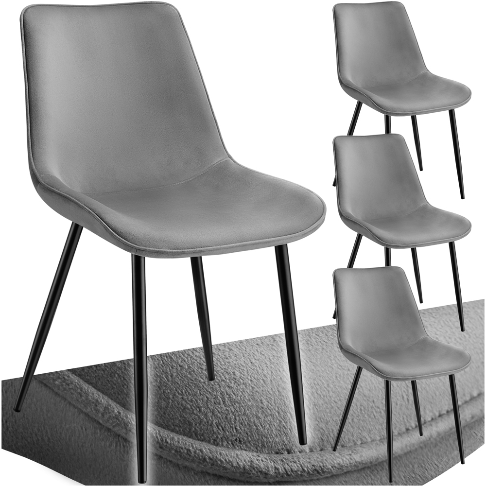 tectake Monroe Set of 4 Grey Velvet Padded Dining Chair Image 2