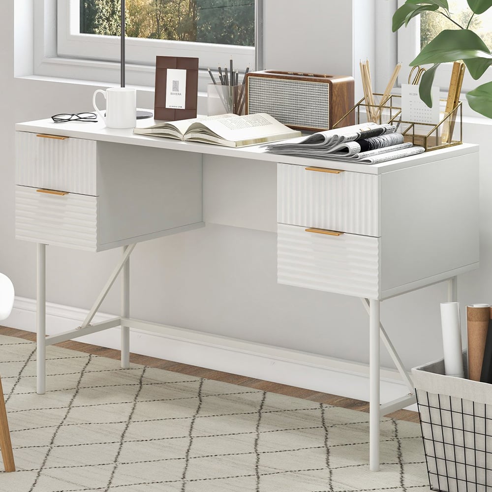 Costway 4 Drawer White Modern Computer Desk Image 1