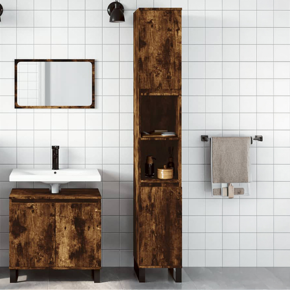 vidaXL 2 Door Oak Wood Bathroom Cabinet Image 1