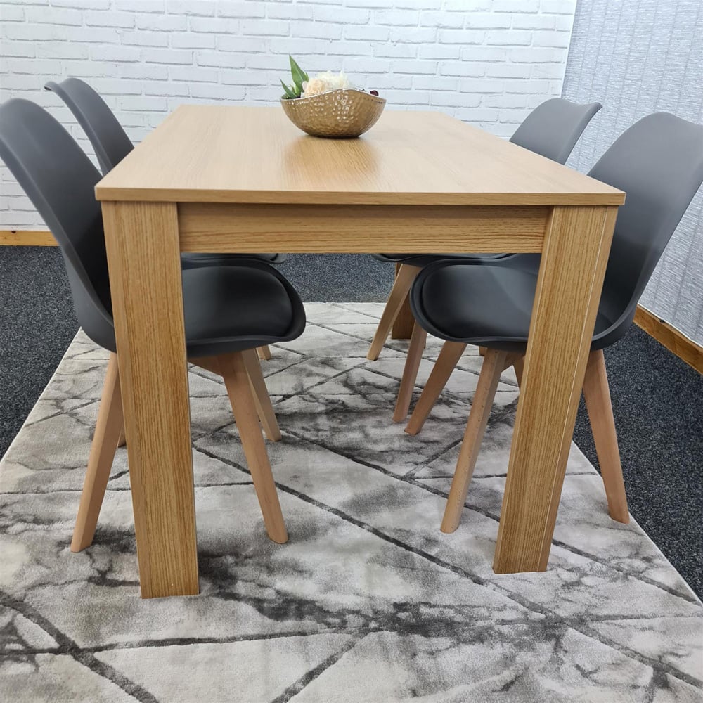 Portland 4 Seater Square Leather Dining Table Set Oak Effect and Grey Image 4