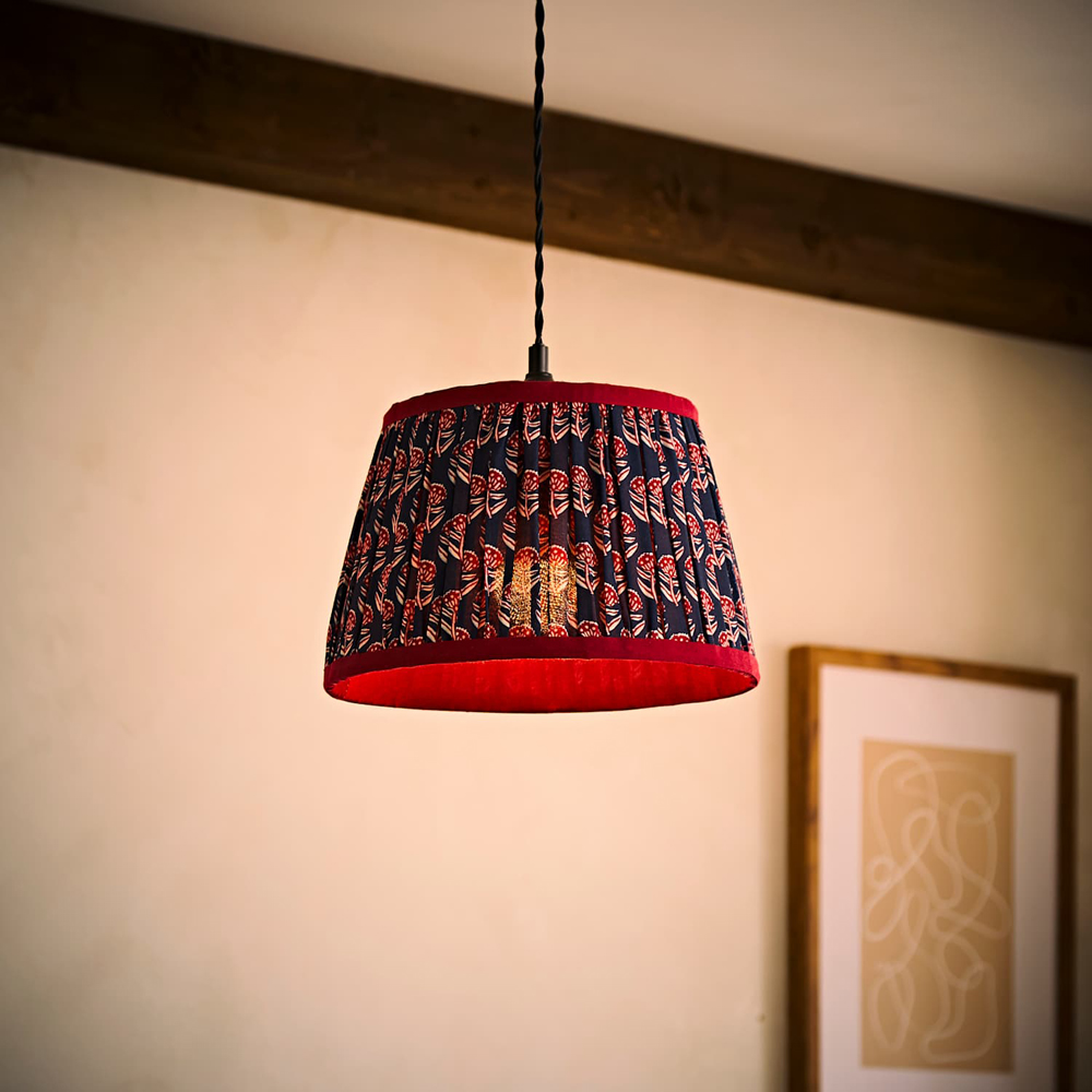 ValueLights Cyia Floral Navy Pleat Contrast Trim Ceiling Lamp Shade 28cm Image 2