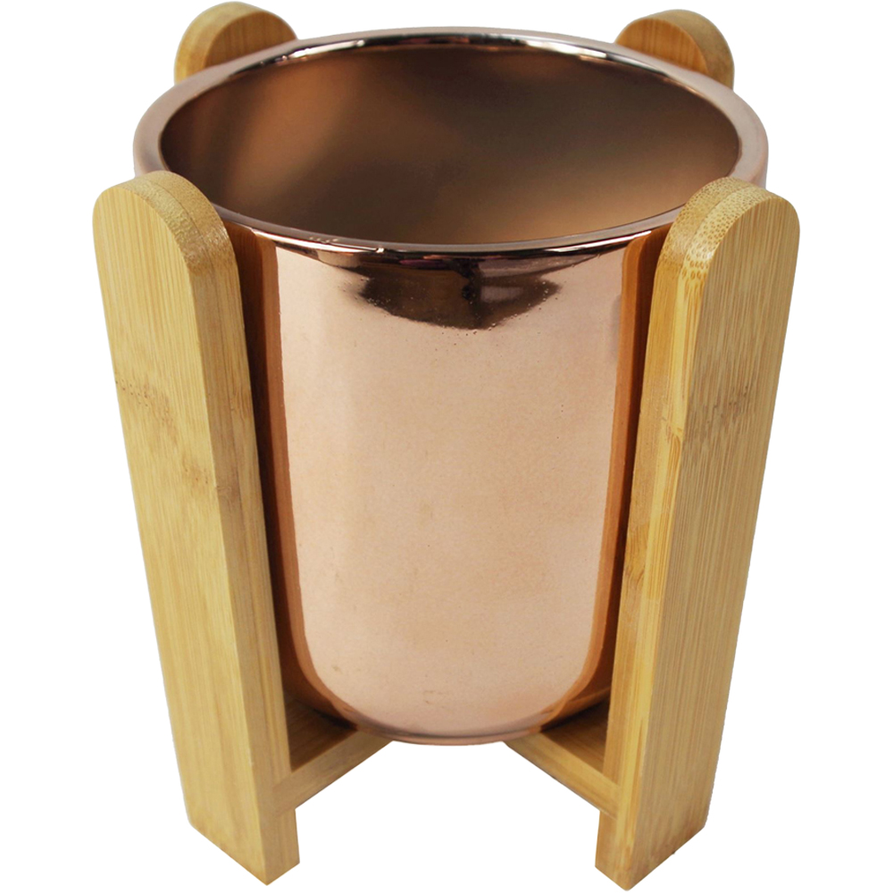 Leaf Gold Ceramic Planter with Bamboo Stand 16cm Image 1