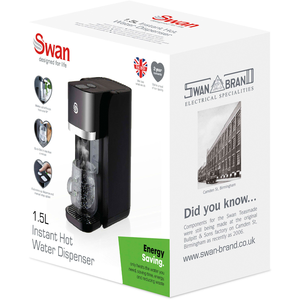 Swan Black Instant Hot Water Dispenser 1.5L Image 2