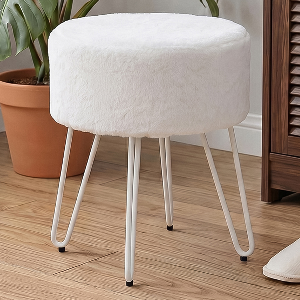 Living and Home White Fuzzy Vanity Footstool Image 1