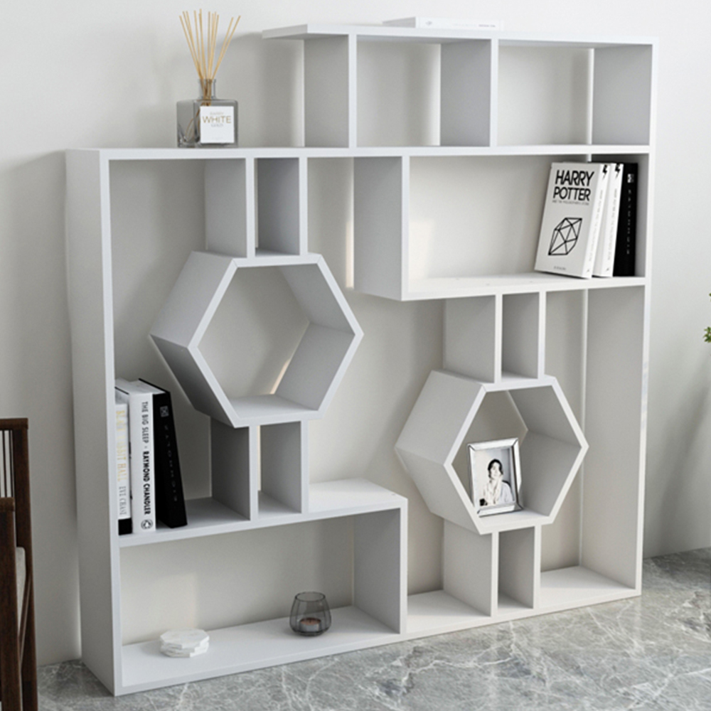 Decorotika Tamara White Geometric Unique Bookshelf Image 1