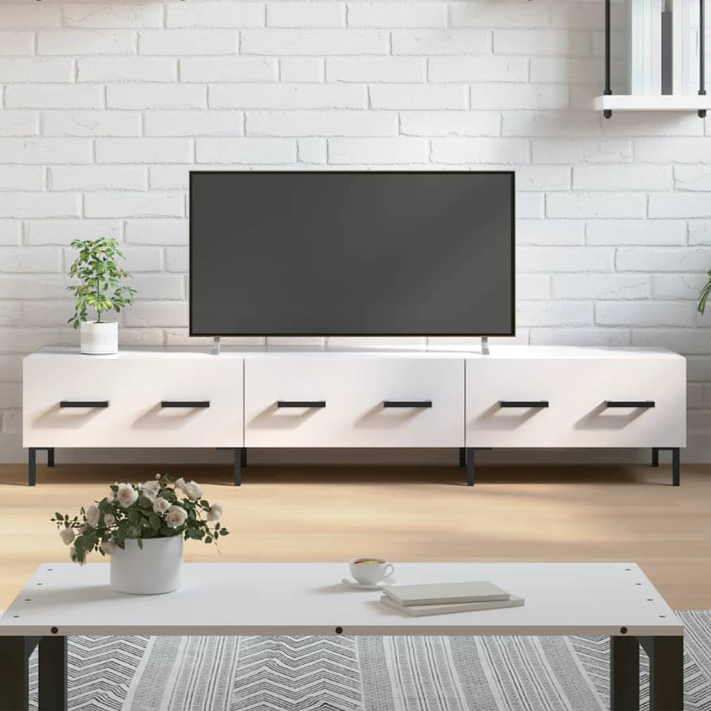 vidaXL 3 Drawer High Gloss White TV Cabinet Image 1