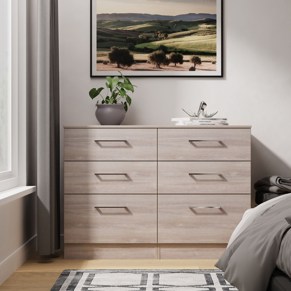 Crowndale Worcester 6 Drawer Grey Oak Wide Chest of Drawers Ready Assembled Image 7