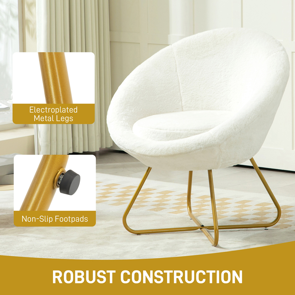 HOMCOM White Faux Fur Upholstered Comfy Tub Chair Image 7