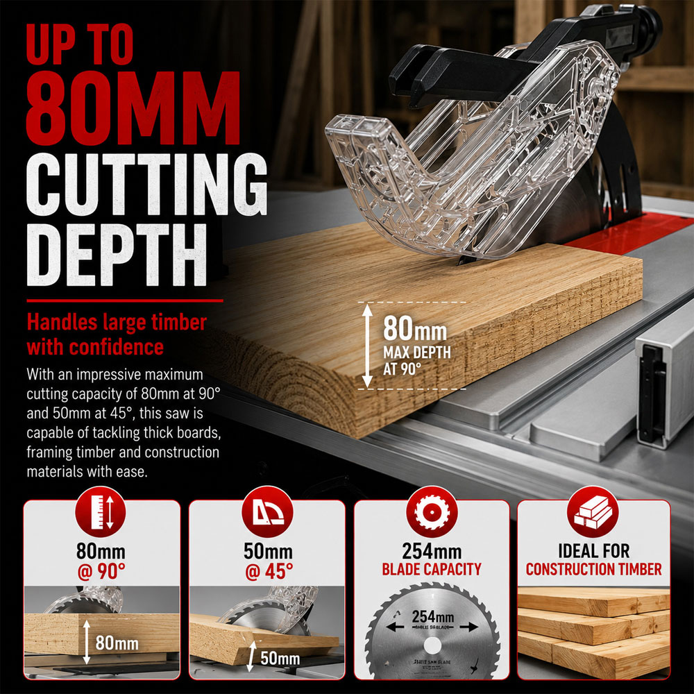Lumberjack TS254JS 2000W Black Compact Portable Table Saw 254mm Image 4