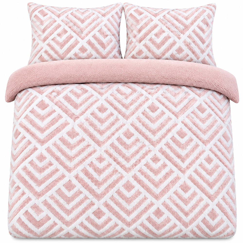 Smart Living Single Blush Pink Geo Jacquard Fleece Duvet Set Image 2