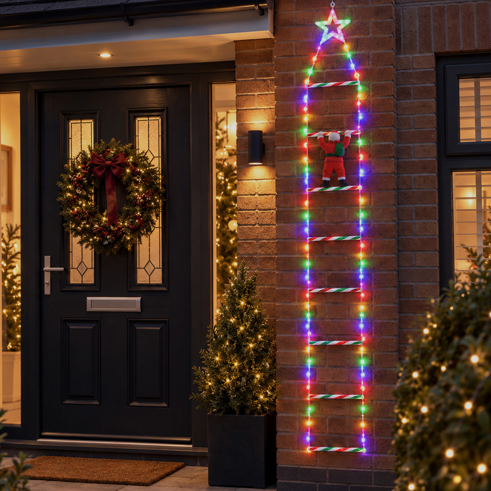 Samuel Alexander 124 Multicolour LED Light-Up Santa Climbing Ladder Christmas Decoration 1.92m Image 3