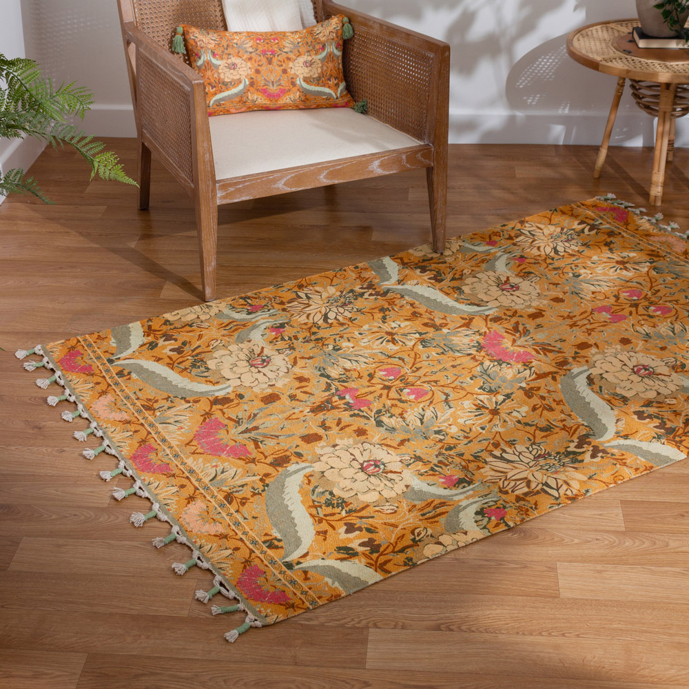 Wylder Nature Yellow Charais Floral Tasselled Indoor Rug 120 x 180cm Image 2