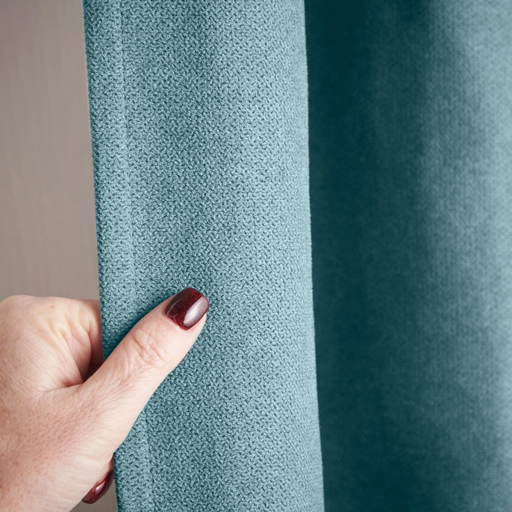 Alan Symonds Teal Velvet Chenille Fleece Lined Pencil Pleat Taped Top Curtains 137 x 213cm Image 4
