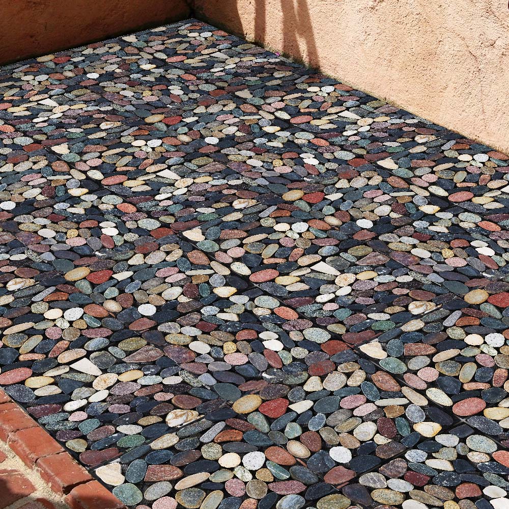 Living and Home Multicolour Non Slip Faux Natural Pebble Interlocking Floor Tile 6 Pack Image 7