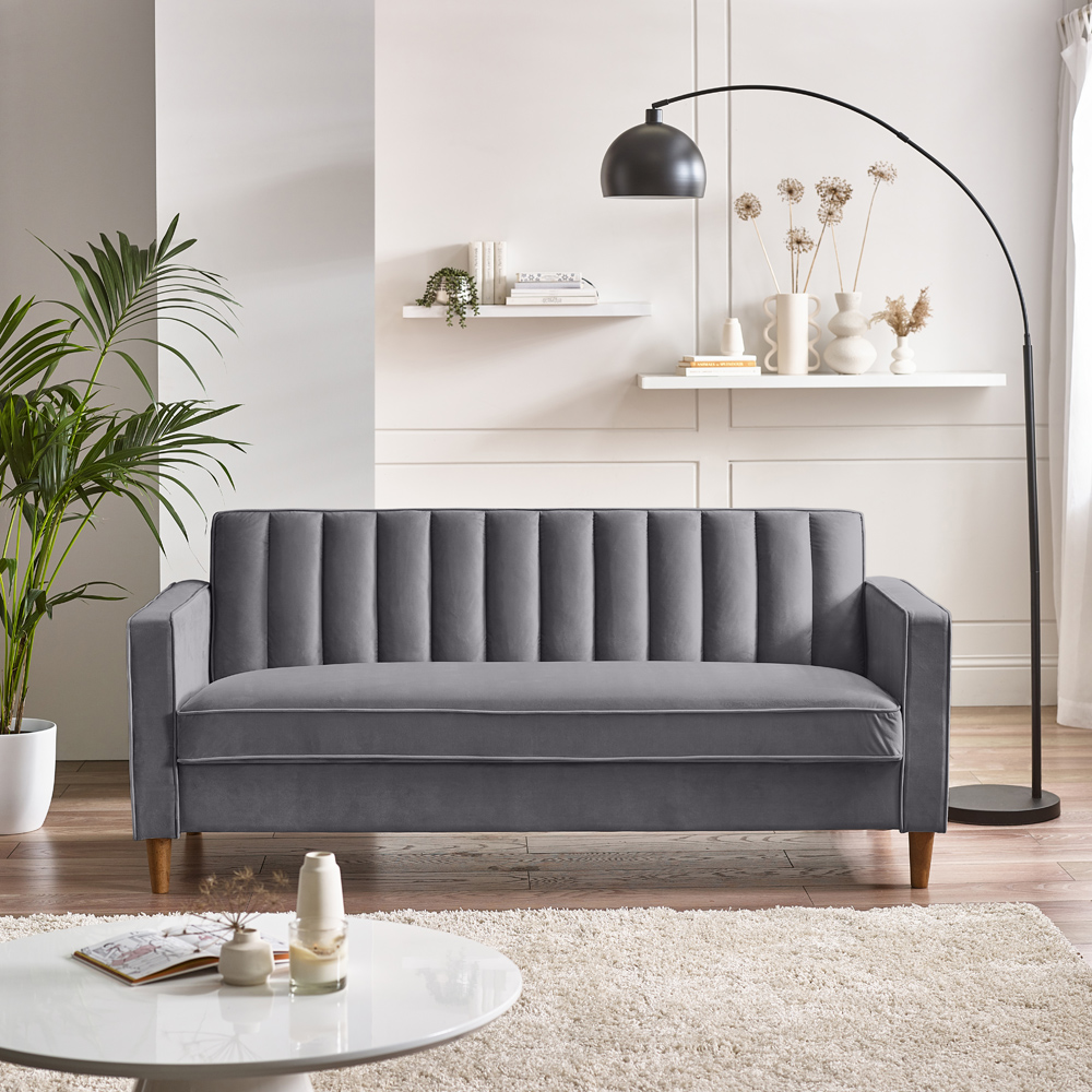 Furniturebox Kody 3 Seater Grey Velvet Sofa Image 2