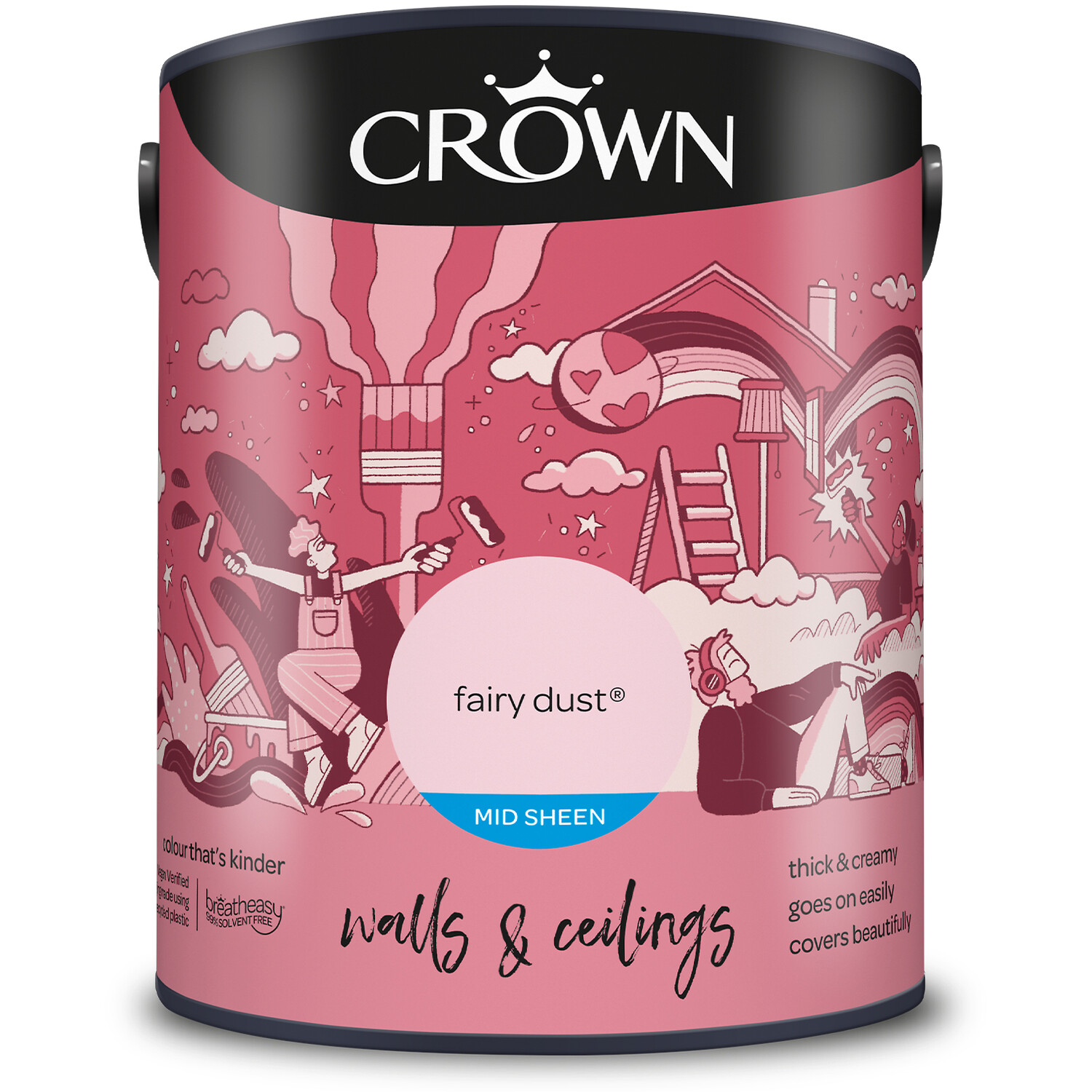 Crown Walls & Ceilings Fairy Dust Mid Sheen Emulsion Paint 5L Image 2