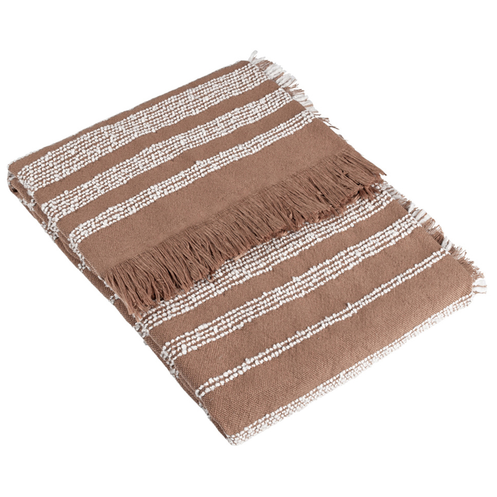 Hoem Jour Baked Clay Woven Fringed Throw 130 x 180cm Image 1