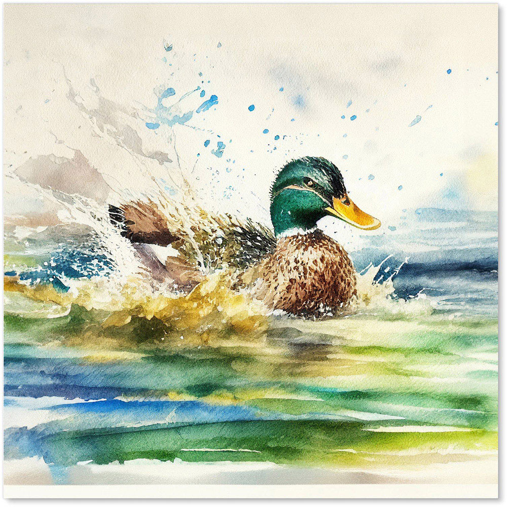 Warren Reed Designer Splashing Mallard Watercolour Glass Kitchen Splashback 60 x 60cm Image 2