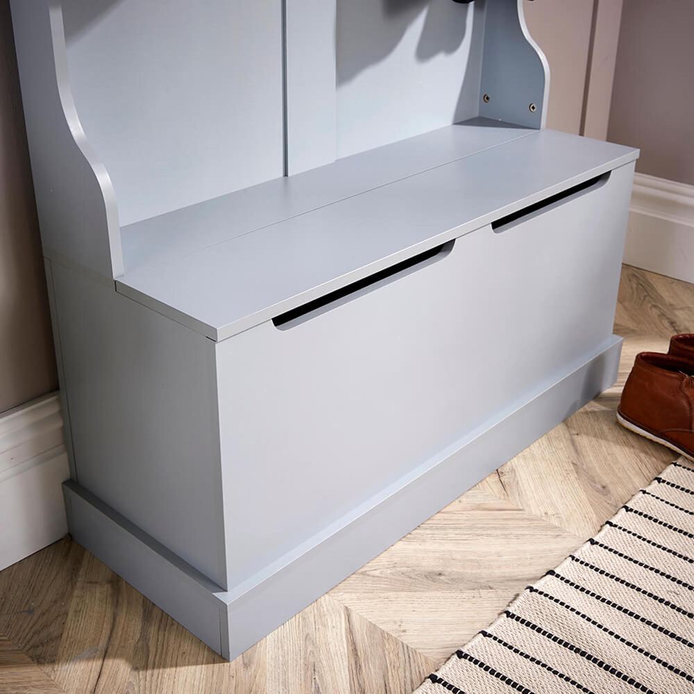 Home Source Durban Grey Coat and Shoe Storage Bench with Hooks Image 3