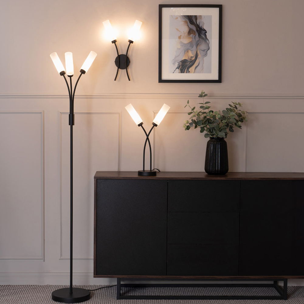 ValueLights Maya 2 Way Matt Black Curved Upright Reed Shaded LED Wall Light 2 Pack Image 6