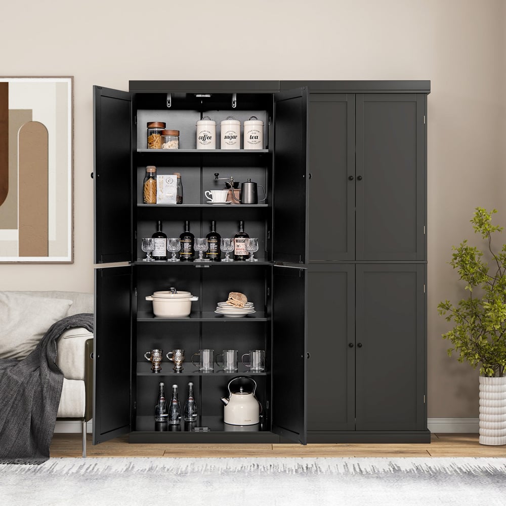Costway 4 Door Black Freestanding Kitchen Pantry Buffet Cabinet Image 3