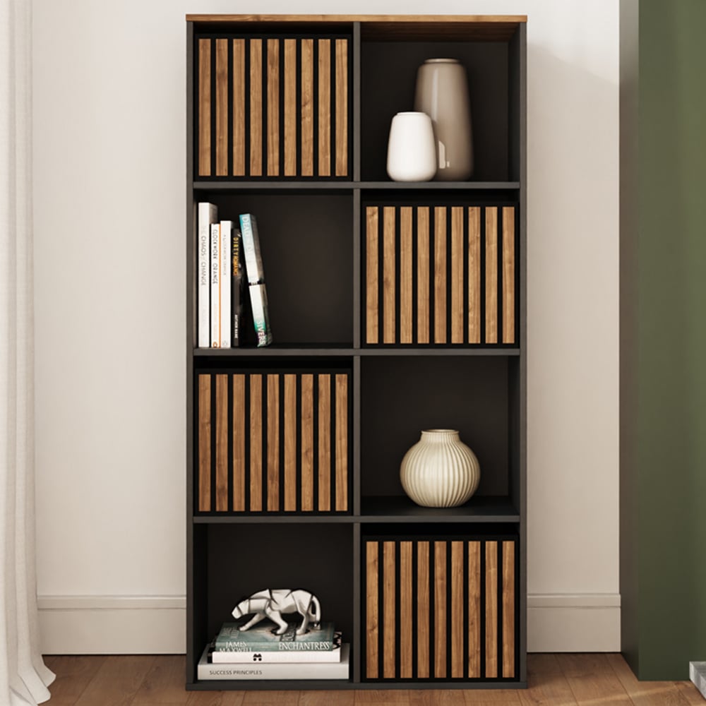 GFW Kube 4 Drawer 4 Shelf Black and Walnut Storage Unit Image 1