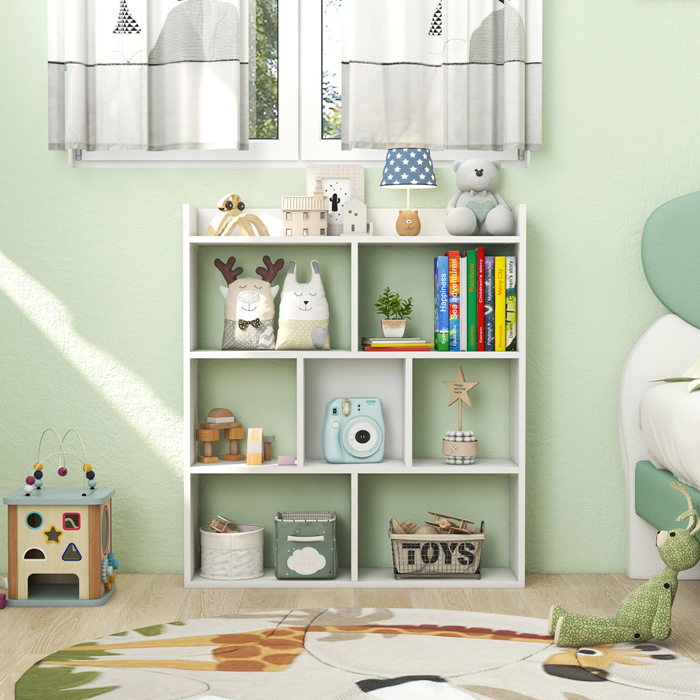 Costway 7 Cube White Open Back Bookshelf Image 5