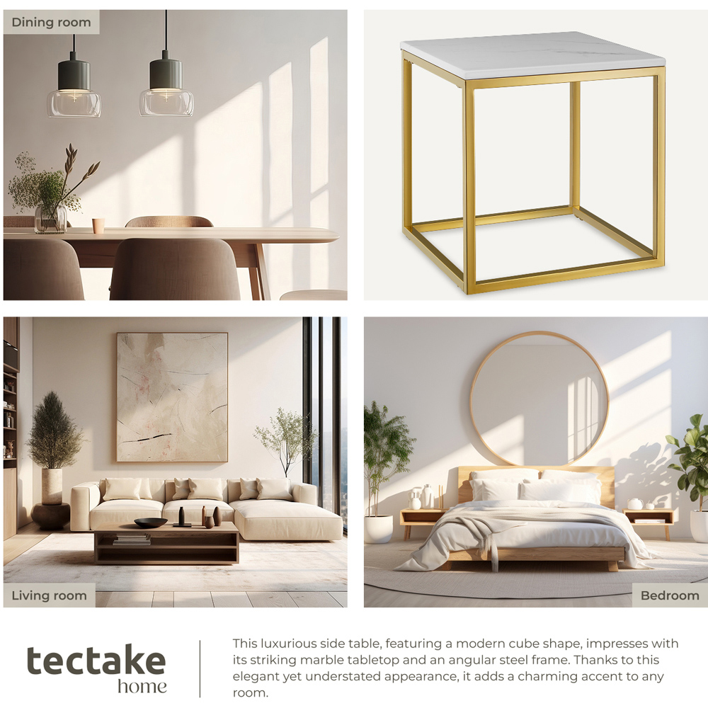 tectake Alysia Gold and White Marble Top Square Side Table Image 3