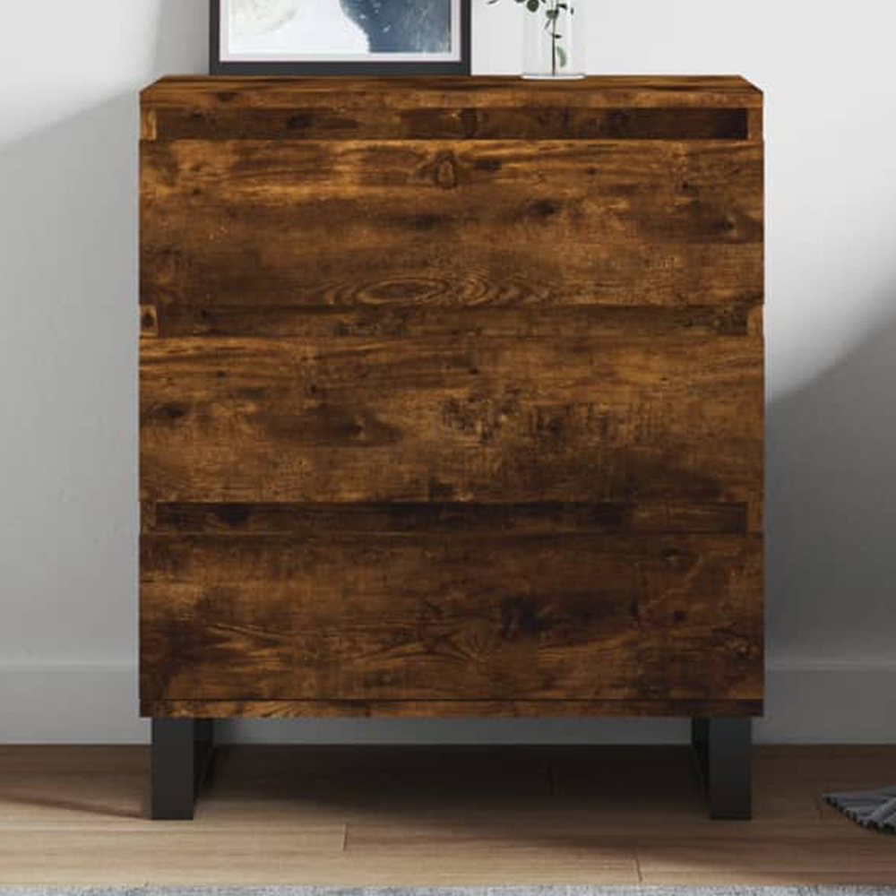 vidaXL 3 Drawer Smoked Oak Sideboard with Iron Feet Image 1