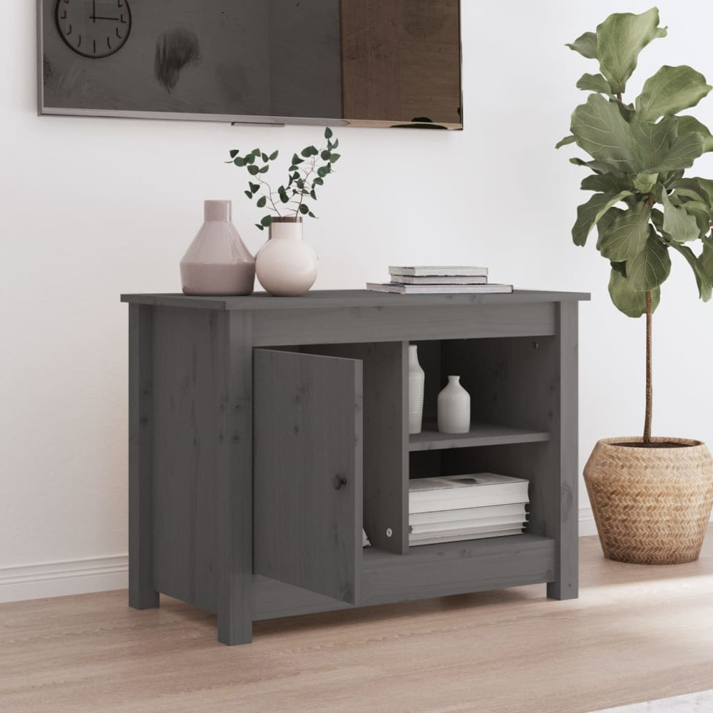 vidaXL Single Door 2 Shelf Grey Pine Wood TV Cabinet Image 8