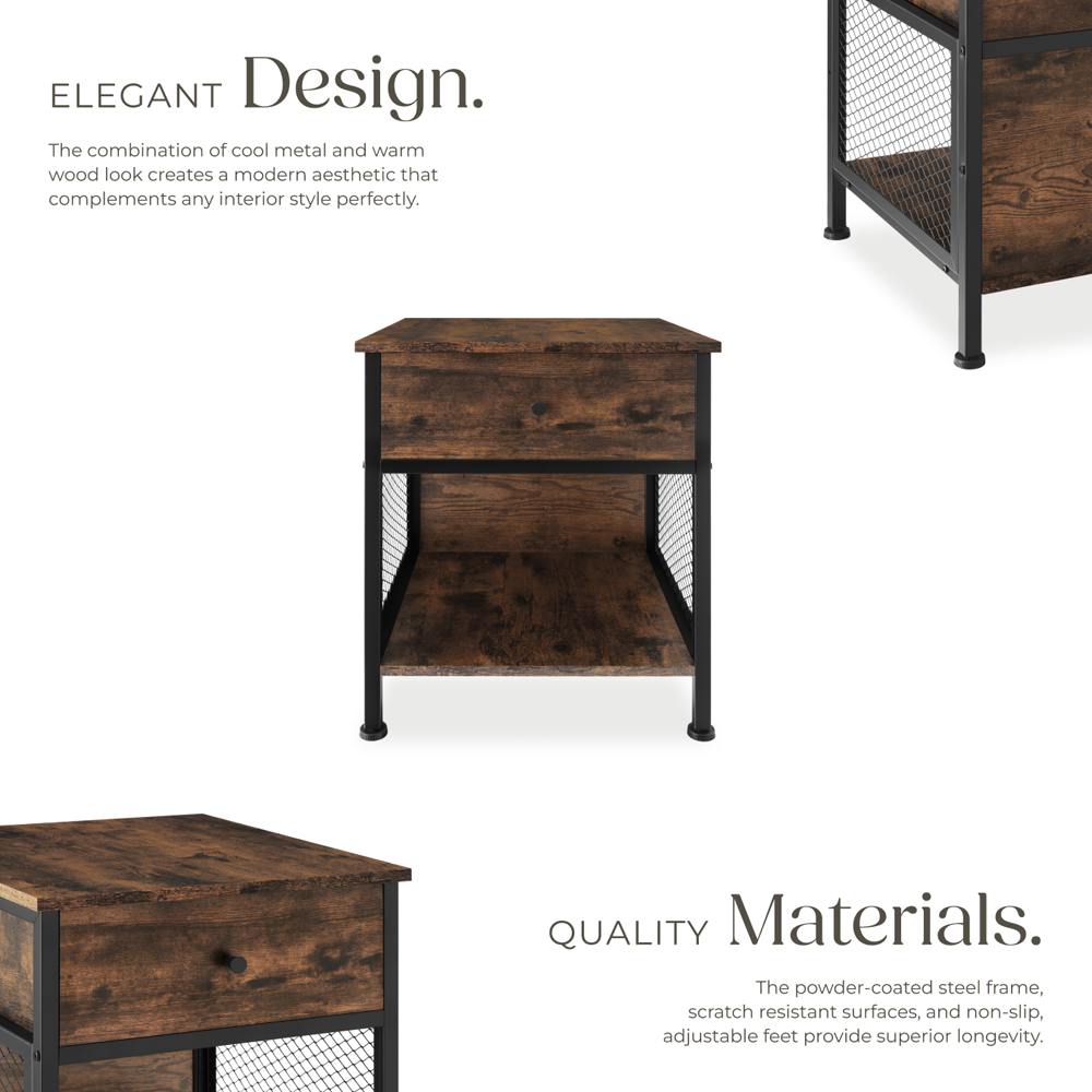 tectake Killarney Single Drawer Dark Industrial Wood Rustic Bedside Table Image 4