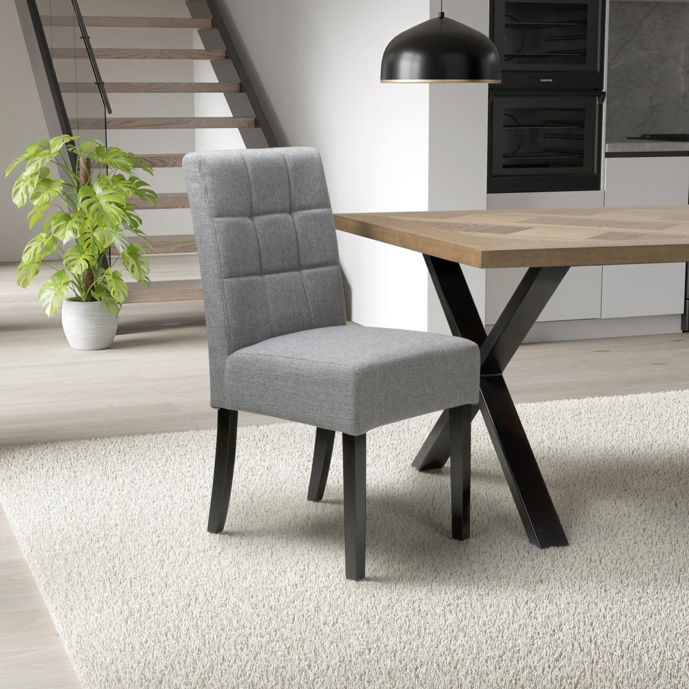 Portland Harlow Silver Grey Linen Black Legs Waffle Back Dining Chair Image 8